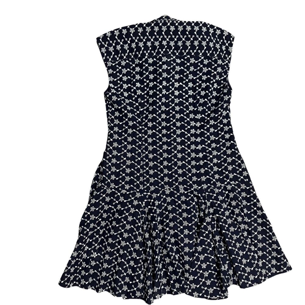 J Crew Mini Eyelet Shirt Dress Womens 10 Navy Blue Sleeveless Button Front Godet - Picture 5 of 13